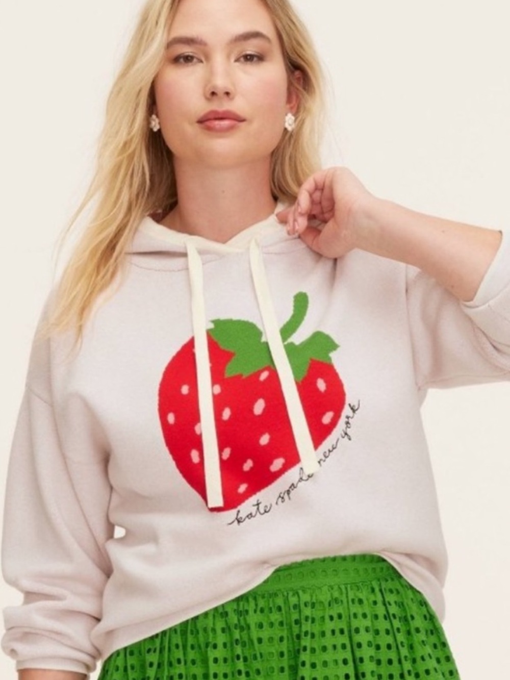 kate spade Pink Sweater Hoodie with Red & Green Strawberry Graphic NWT
